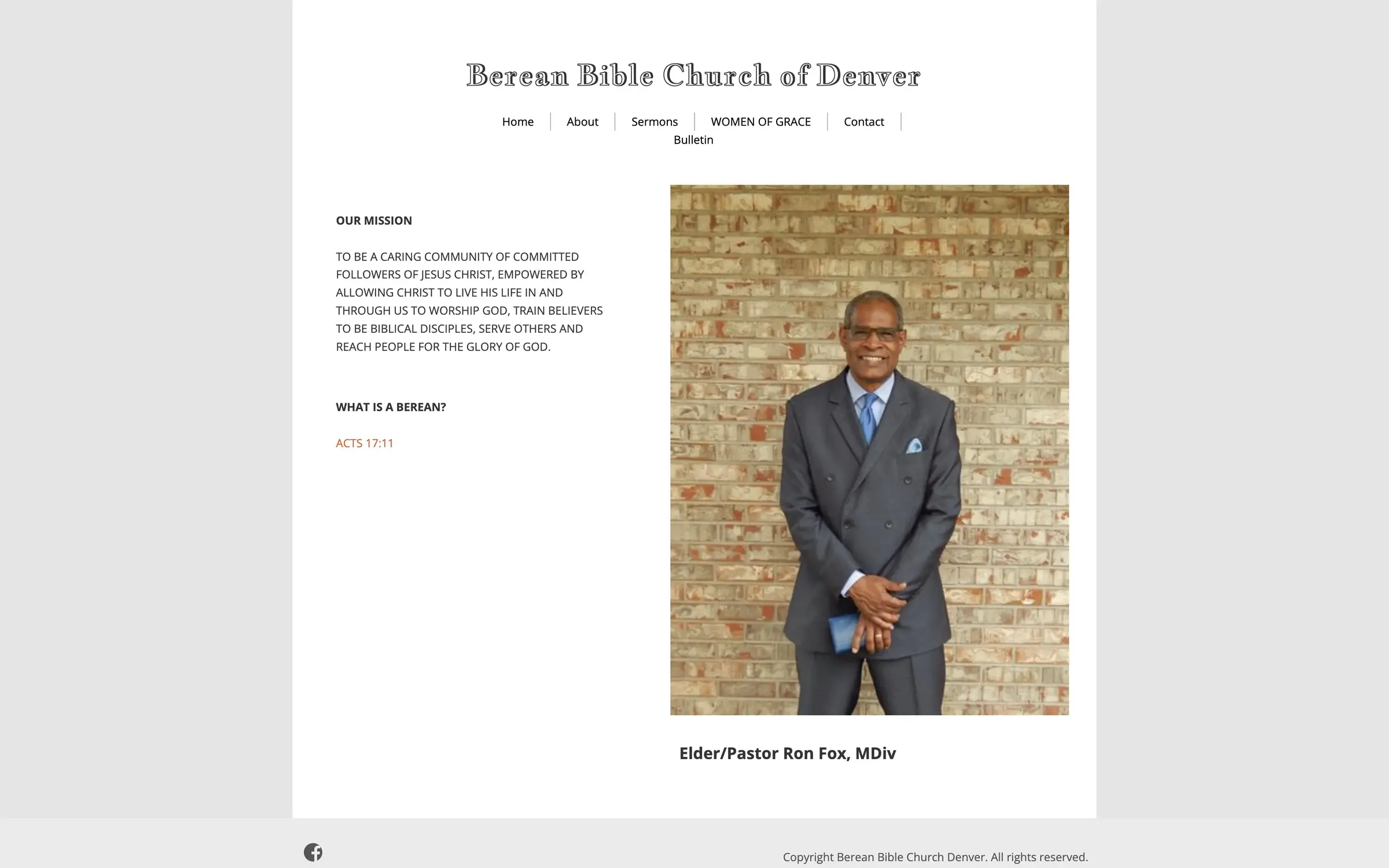 Screenshot of old about page on Berean Bible Church of Denver website