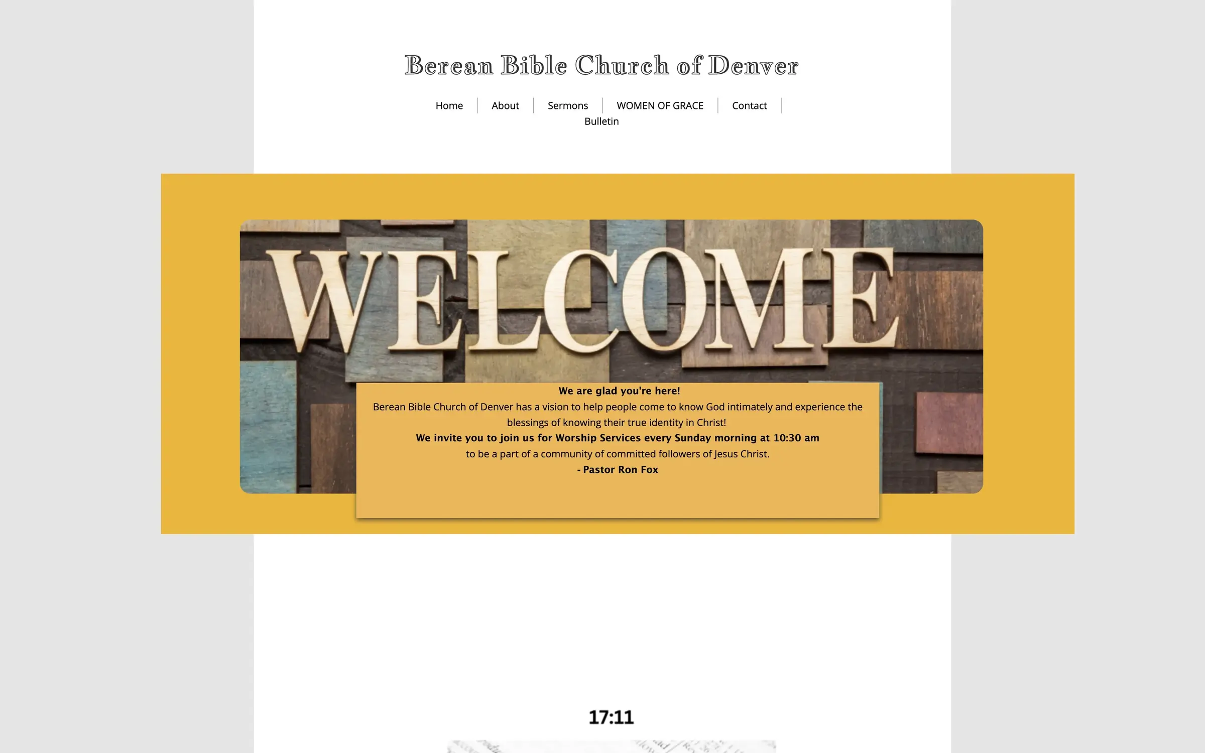Screenshot of old homepage of Berean Bible Church of Denver website