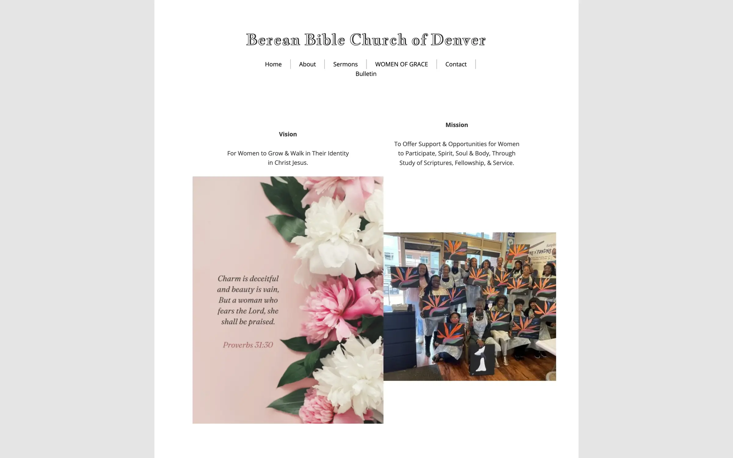 Screenshot of old women of grace page on Berean Bible Church of Denver website